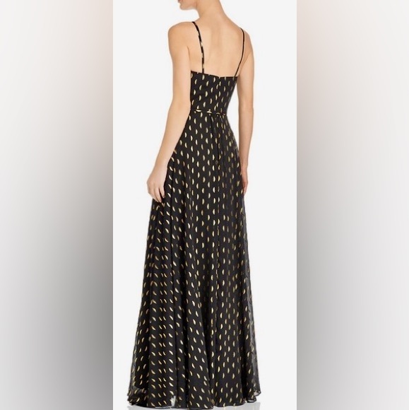 *NWT* AQUA / Metallic Gold Print Plunging Illusion Gown / Black,Gold / 10 - Picture 4 of 11